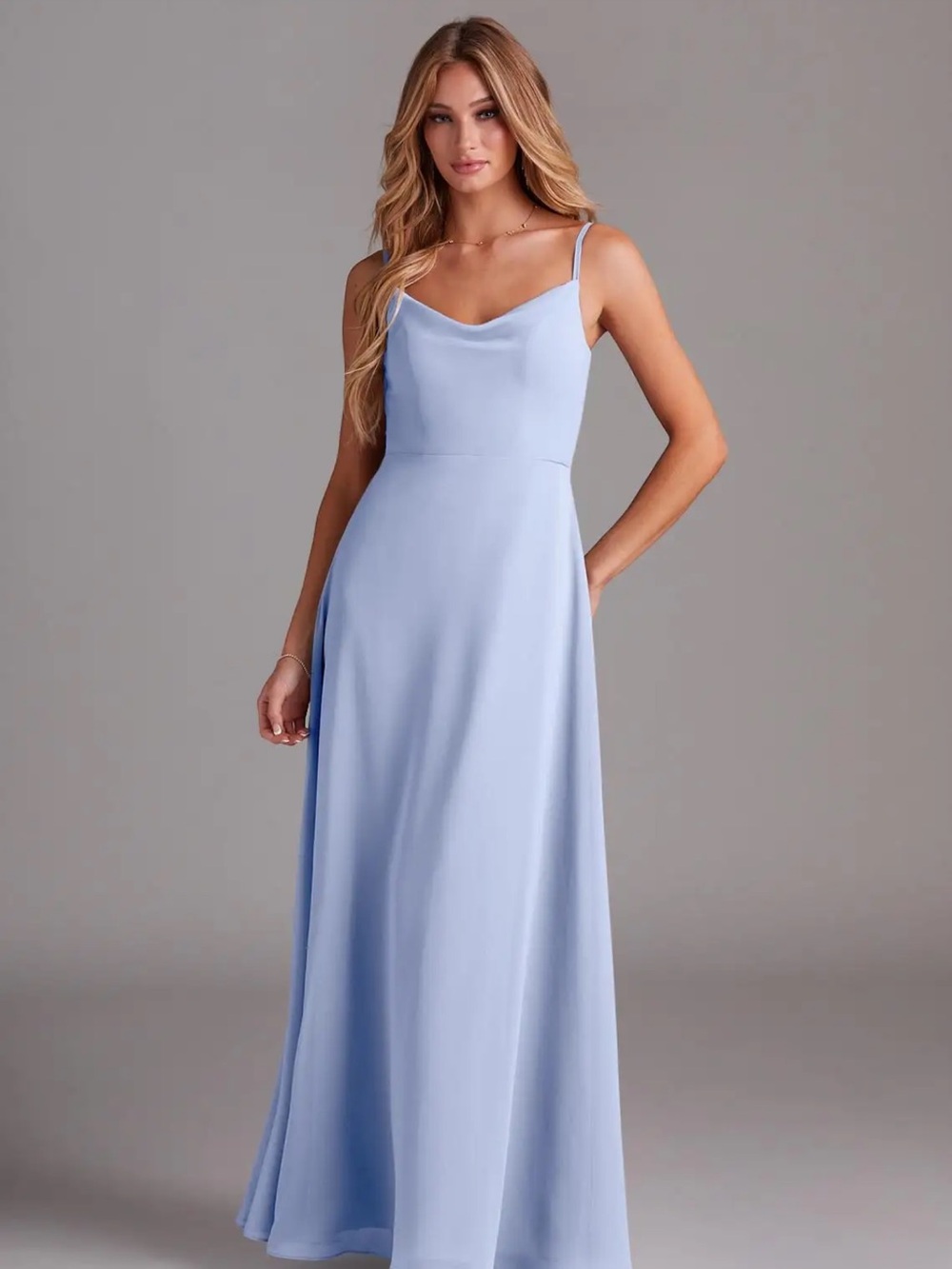 Azazie Light Blue Cowl Slip Maxi Dress